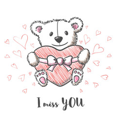 Romantic card with hand drawn cute bear