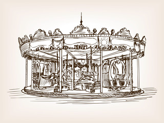 Children carousel sketch style vector illustration