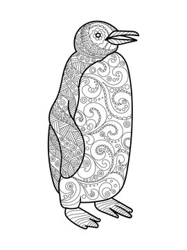 Penguin Coloring Book For Adults Vector