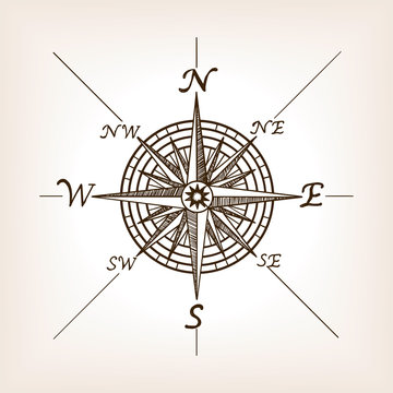 Compass rose sketch style vector illustration