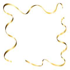 Gold satin ribbons set. Golden bow blank. Design decoration element, isolated on white background. Vintage retro elegance style for greeting, gift, christmas card, present, frame. Vector illustration.