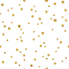 Polka dots seamless pattern. Gold glitter and white template. Abstract geometric texture. Golden circles. Retro Vintage decoration. Design template wallpaper, wrapping, fabric etc. Vector Illustration