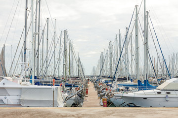 Boats moored at the port