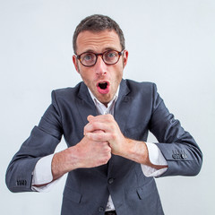 impatient manager intimidating with nervous fists ready to fight
