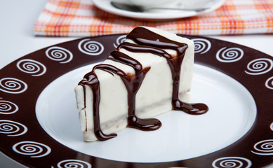 chocolate cake on a plate close up
