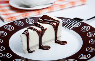 chocolate cake on a plate close up