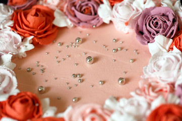 Birthday cake with red roses.