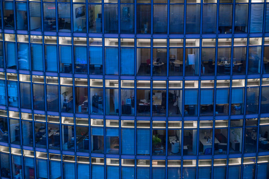A skyscraper close-up at night
