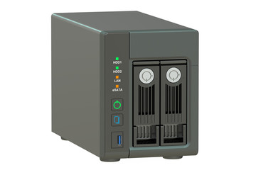 NAS with two disks, 3D rendering