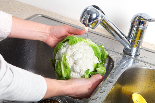White cabbage in the sink