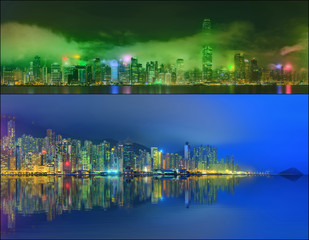 Naklejka na ściany i meble Beautiful cityscape set and collage of Financial district, Hong Kong