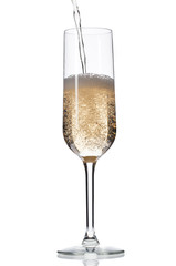 champagne being poured in glass.