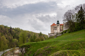 Renaissance castle in Pieskowa Skala on a cloudy day