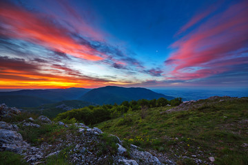 Beautiful spring sunrise in mountains