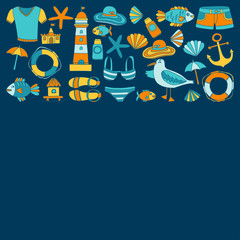 Doodle beach and Travel icons Hand drawn picture