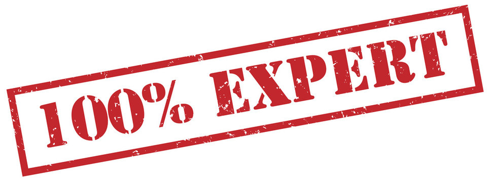 100% expert red stamp on white background