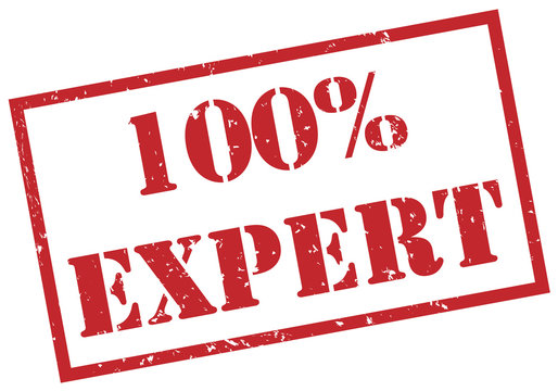 100% expert red stamp on white background