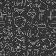 Doodle beach and Travel icons Hand drawn picture