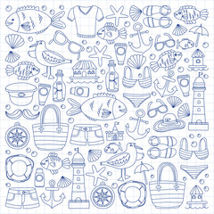Doodle beach and Travel icons Hand drawn picture