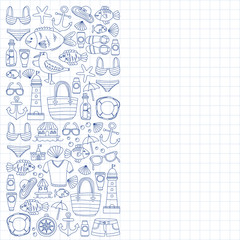 Doodle beach and Travel icons Hand drawn picture