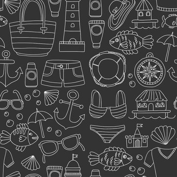 Doodle beach and Travel icons Hand drawn picture