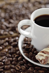 coffee beans and drink with cookie