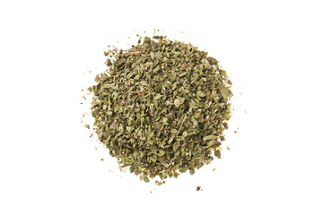 pile of dried tea leaves in white surface.