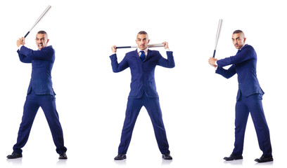 Obraz premium Handsome businessman with bat on white