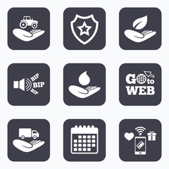 Helping hands icons. Protection and insurance.