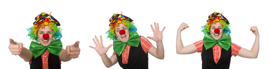 Female clown isolated on white