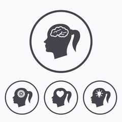 Head with brain icon.Female woman symbols.