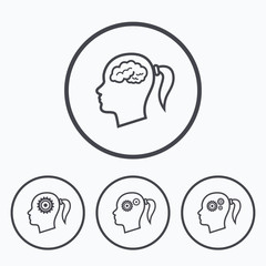 Head with brain icon. Female woman symbols.