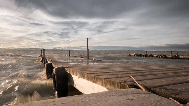 Beautiful Albufera pier sliding camera time lapse, Valencia.