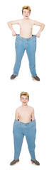 Naklejka premium Funny man with trousers isolated on white