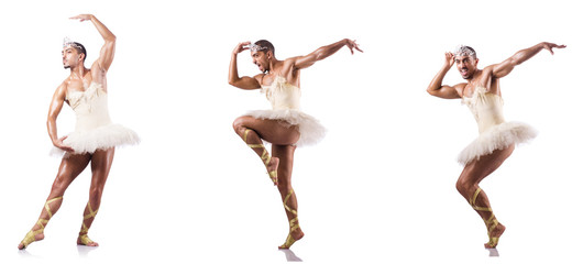 Man in ballet tutu isolated on white