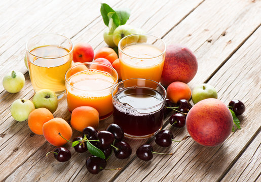 Assortment of fresh juices.