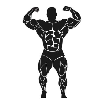 bodybuilder, double biceps, athlete, icon, vector illustration