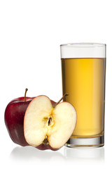 image of one and half apple with apple juice.