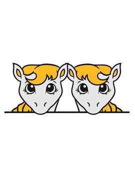 2 siblings sisters team few stall face little cute sweet foal pony horse pferdchen comic cartoon