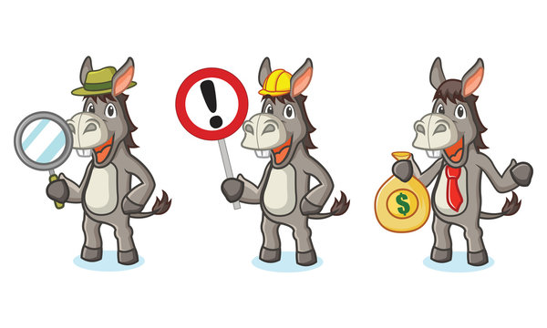 Gray Donkey Mascot with money