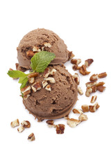 chocolate almond ice cream with mint leaf