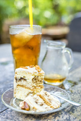 Vanilla almond cake with lemon ice tea.