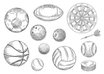 Fototapeta premium Sporting items sketches for sport game design