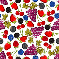 Bright juicy fruits and berries seamless pattern