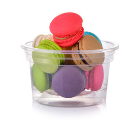 colourful french macaroons or macaron on white background