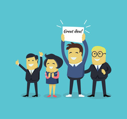 People with a Banner Great Idea