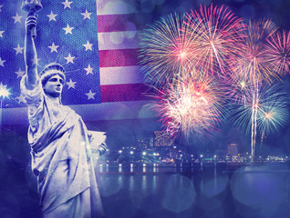Statue of Liberty with celebration firework on the background  © Cozine
