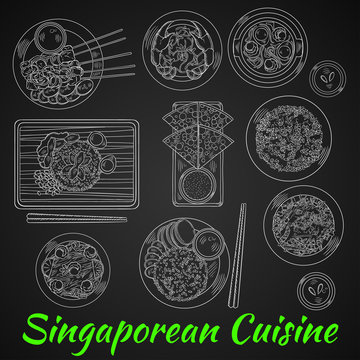 Singaporean dinner chalk sketch on blackboard
