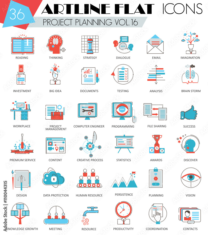 Poster vector project business planning ultra modern outline artline flat line icons for web and apps.