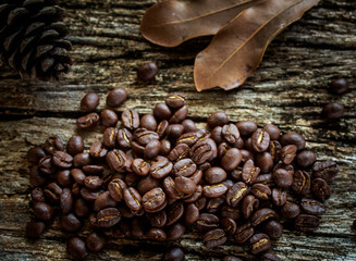 coffee beans on old wooden